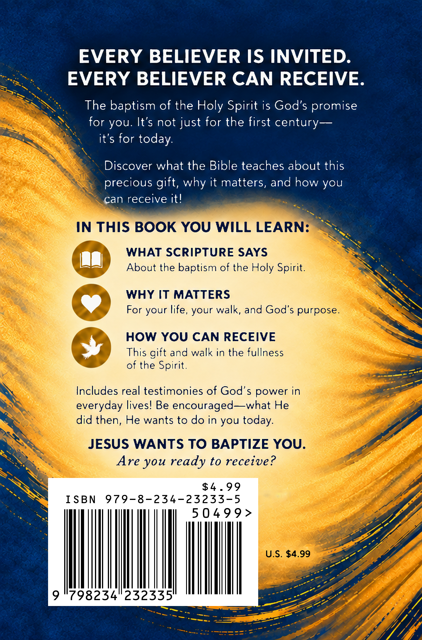 Jesus: Baptizer in the Holy Spirit — back cover with book description and ISBN 979-8-234-23233-5